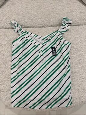 NWT WHBM White House Black Market Striped Ruffle Strap Tank Top